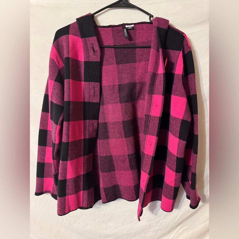 Pink and Black Checkered Cardigan